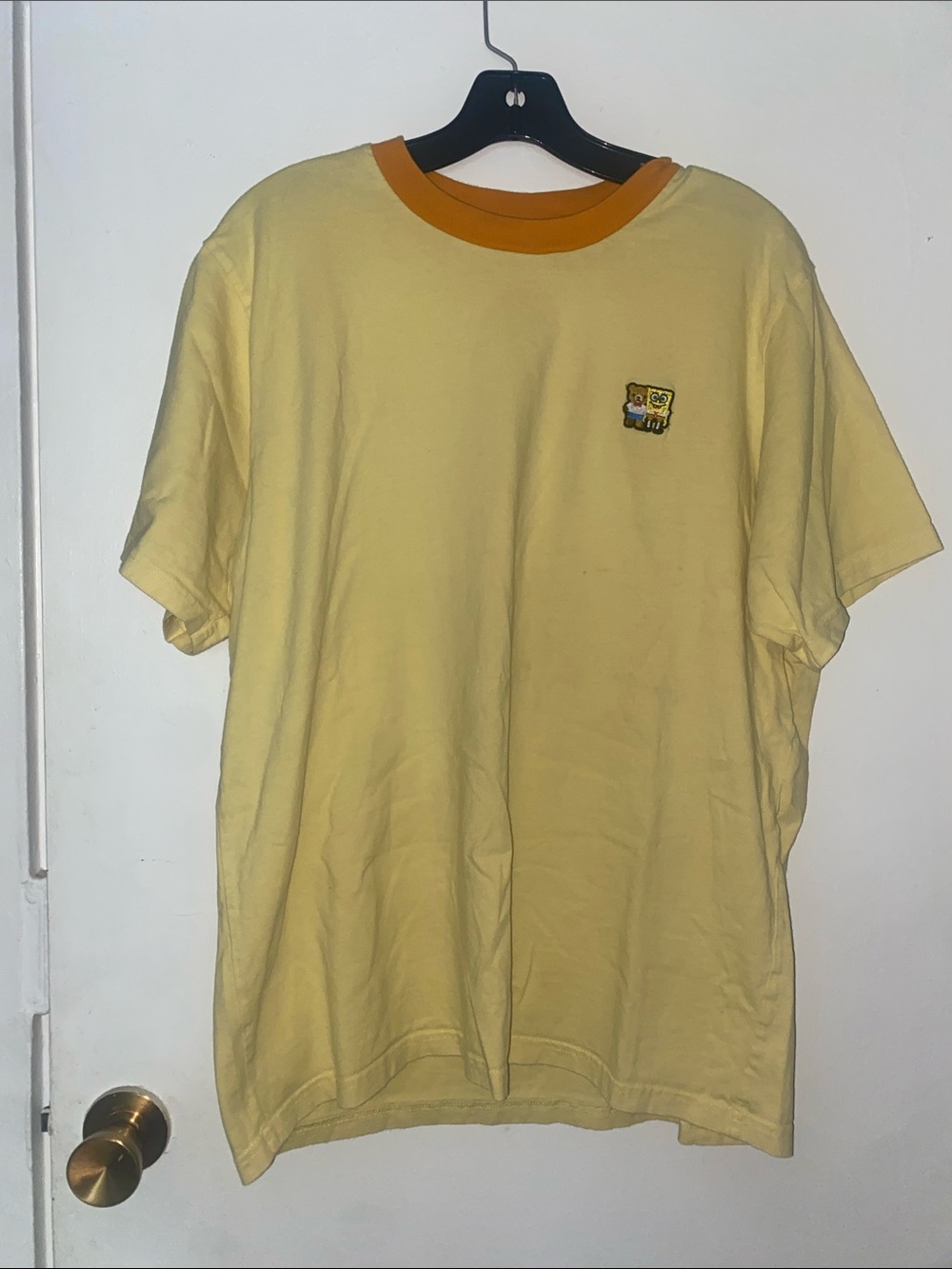 Yellow Ringer Crewneck T-Shirt with Contrast Collar - SpongeBob and Teddy Bear